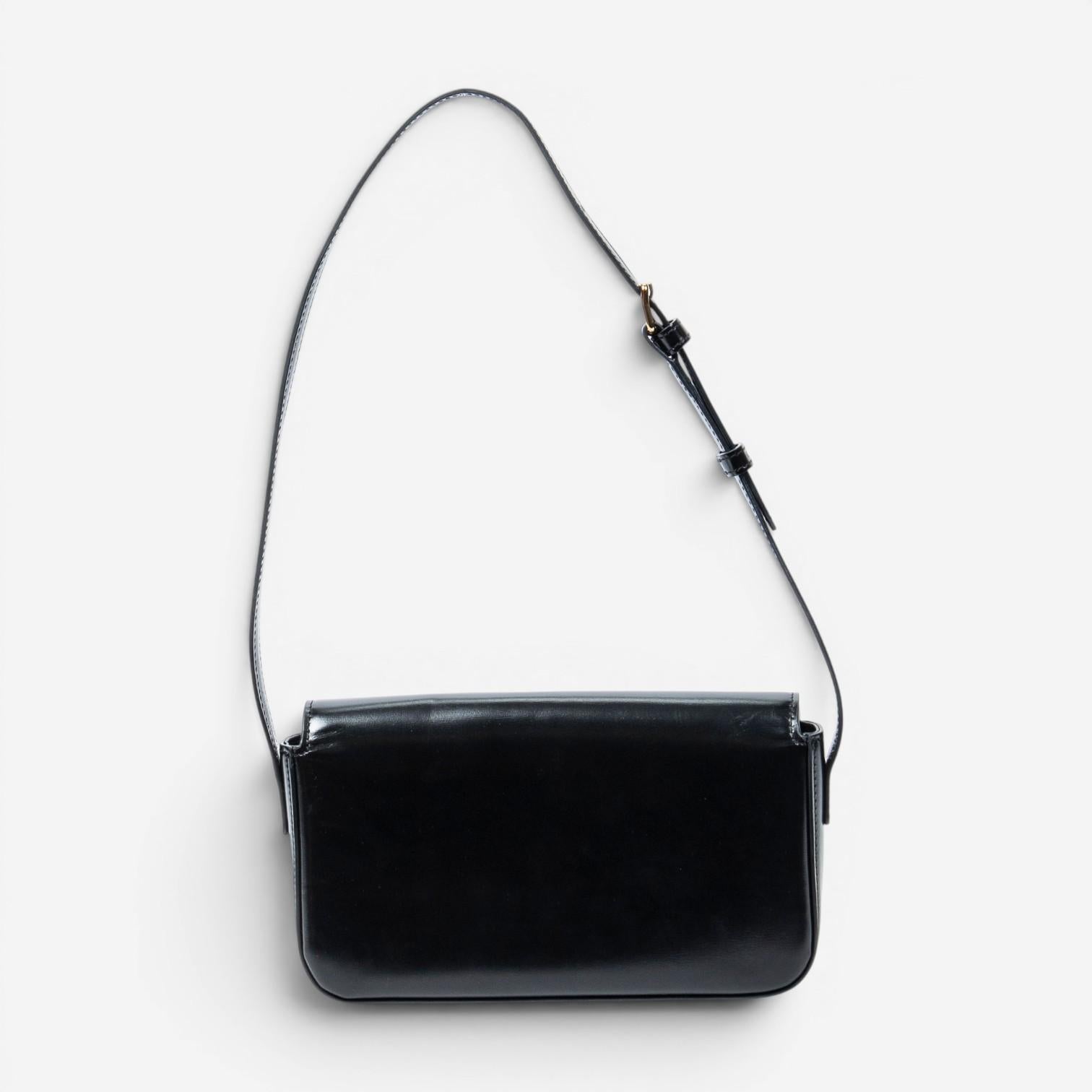 Celine Claude Black Smooth Calfskin Leather Shoulder Bag ABC8336