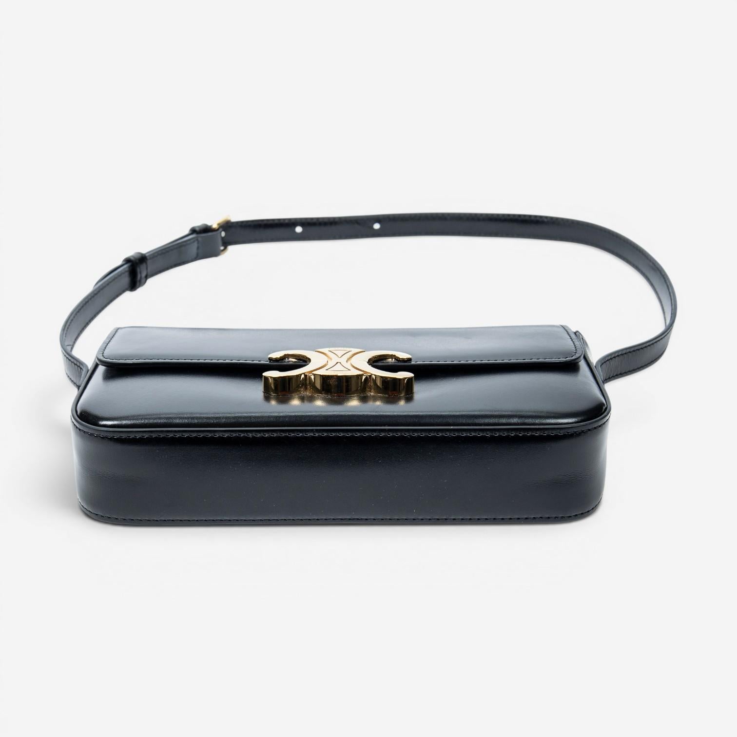 Celine Claude Black Smooth Calfskin Leather Shoulder Bag ABC8336