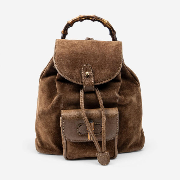 Gucci Bamboo Mini Brown Suede Leather Backpack ABC8572