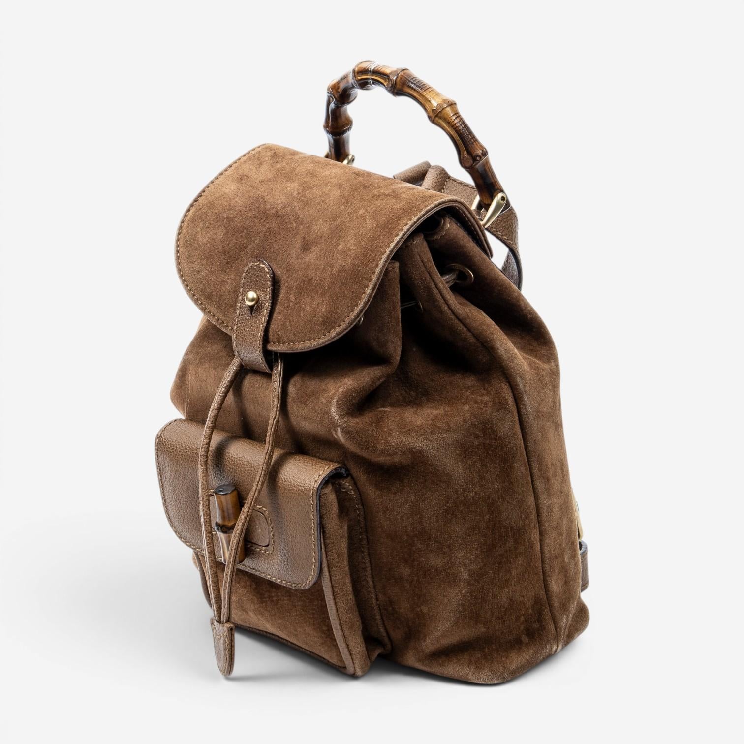 Gucci Bamboo Mini Brown Suede Leather Backpack ABC8572