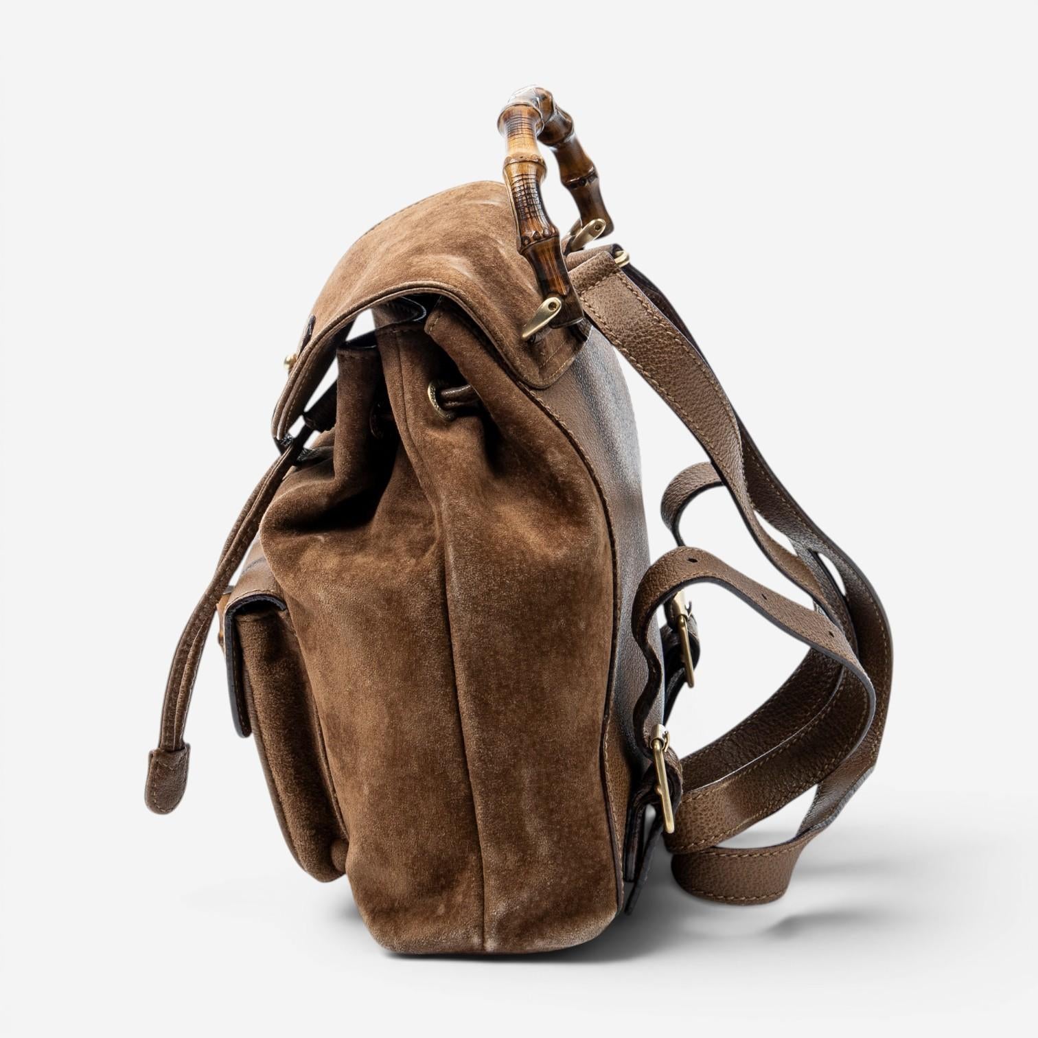 Gucci Bamboo Mini Brown Suede Leather Backpack ABC8572