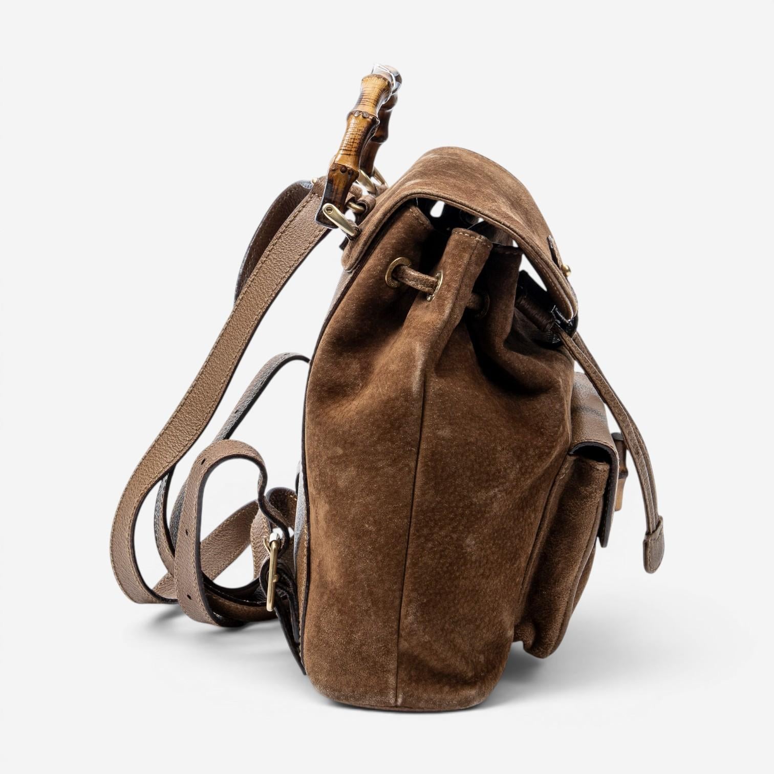 Gucci Bamboo Mini Brown Suede Leather Backpack ABC8572