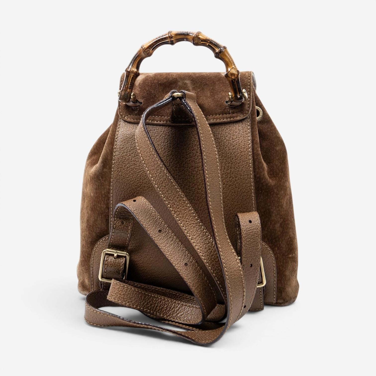 Gucci Bamboo Mini Brown Suede Leather Backpack ABC8572