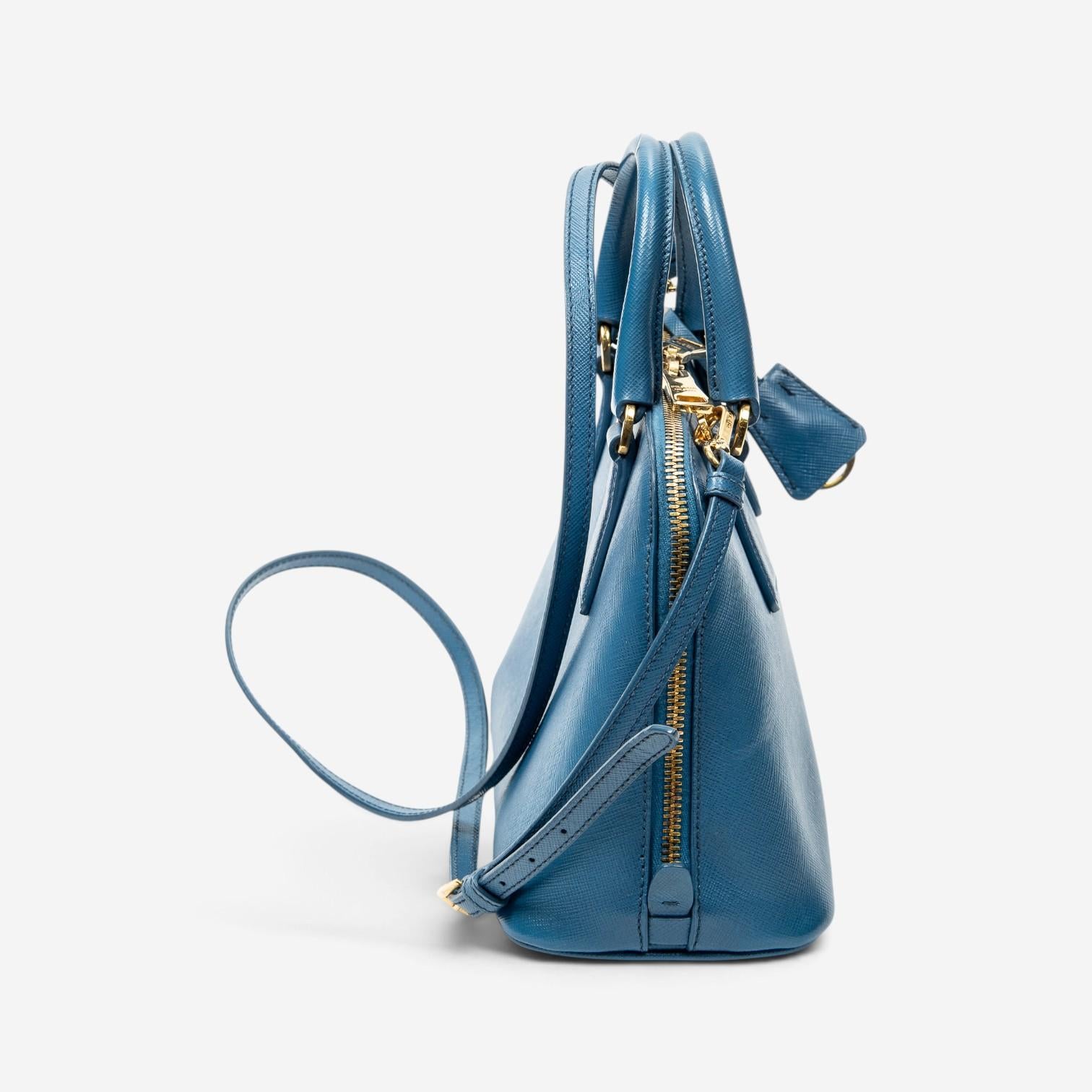 Prada Blue Saffiano Leather Small Zip Promenade Bag ABC8617