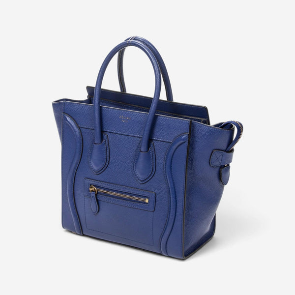 Celine Royal Blue Grained Calfskin Leather Micro Luggage Tote Bag ABC9419