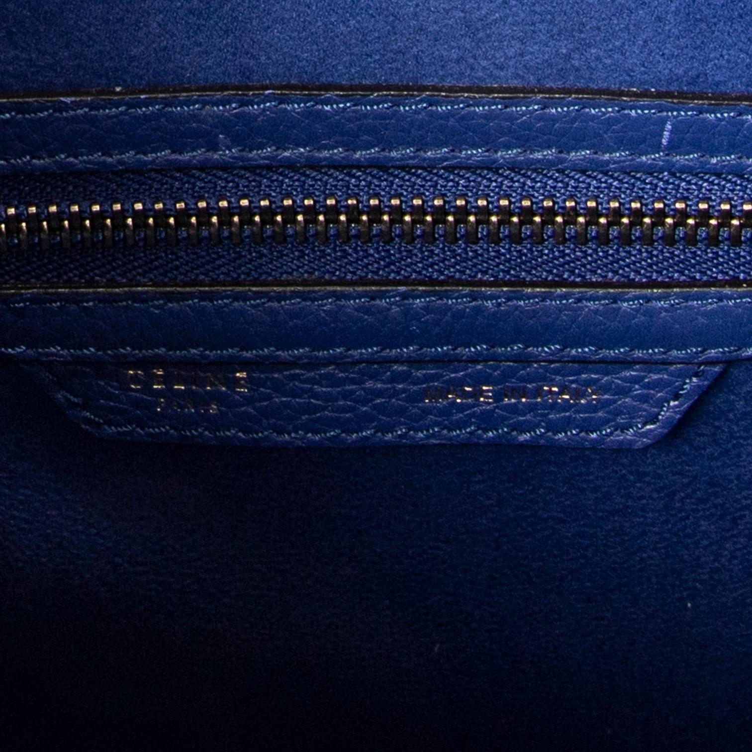 Celine Royal Blue Grained Calfskin Leather Micro Luggage Tote Bag ABC9419
