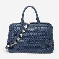 Miu Miu Square Crystal Blue Nappa Matelasse Leather Tote Bag ABC9449