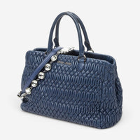 Miu Miu Square Crystal Blue Nappa Matelasse Leather Tote Bag ABC9449