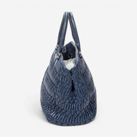 Miu Miu Square Crystal Blue Nappa Matelasse Leather Tote Bag ABC9449