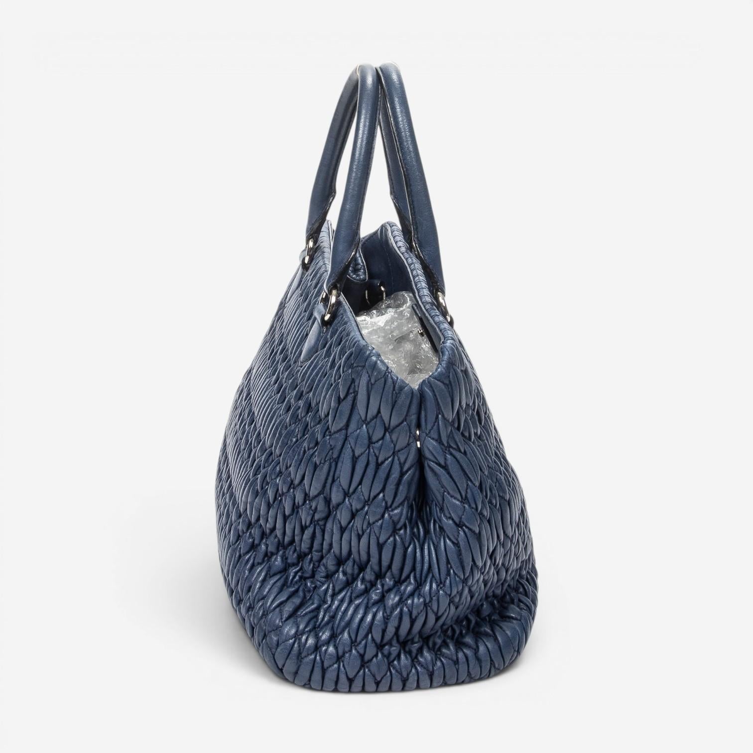Miu Miu Square Crystal Blue Nappa Matelasse Leather Tote Bag ABC9449