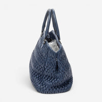 Miu Miu Square Crystal Blue Nappa Matelasse Leather Tote Bag ABC9449