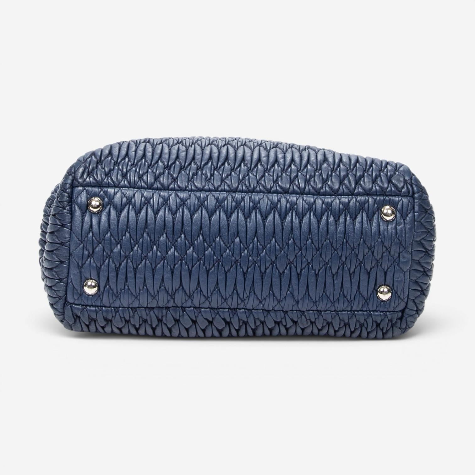 Miu Miu Square Crystal Blue Nappa Matelasse Leather Tote Bag ABC9449