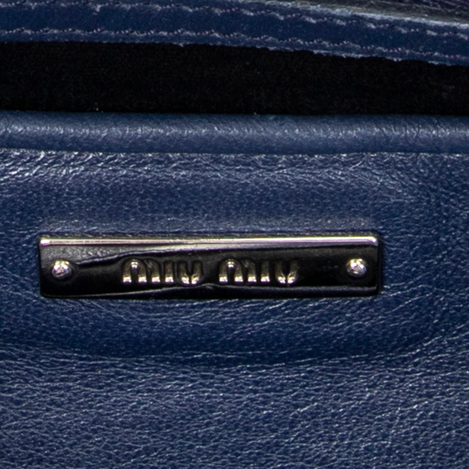 Miu Miu Square Crystal Blue Nappa Matelasse Leather Tote Bag ABC9449