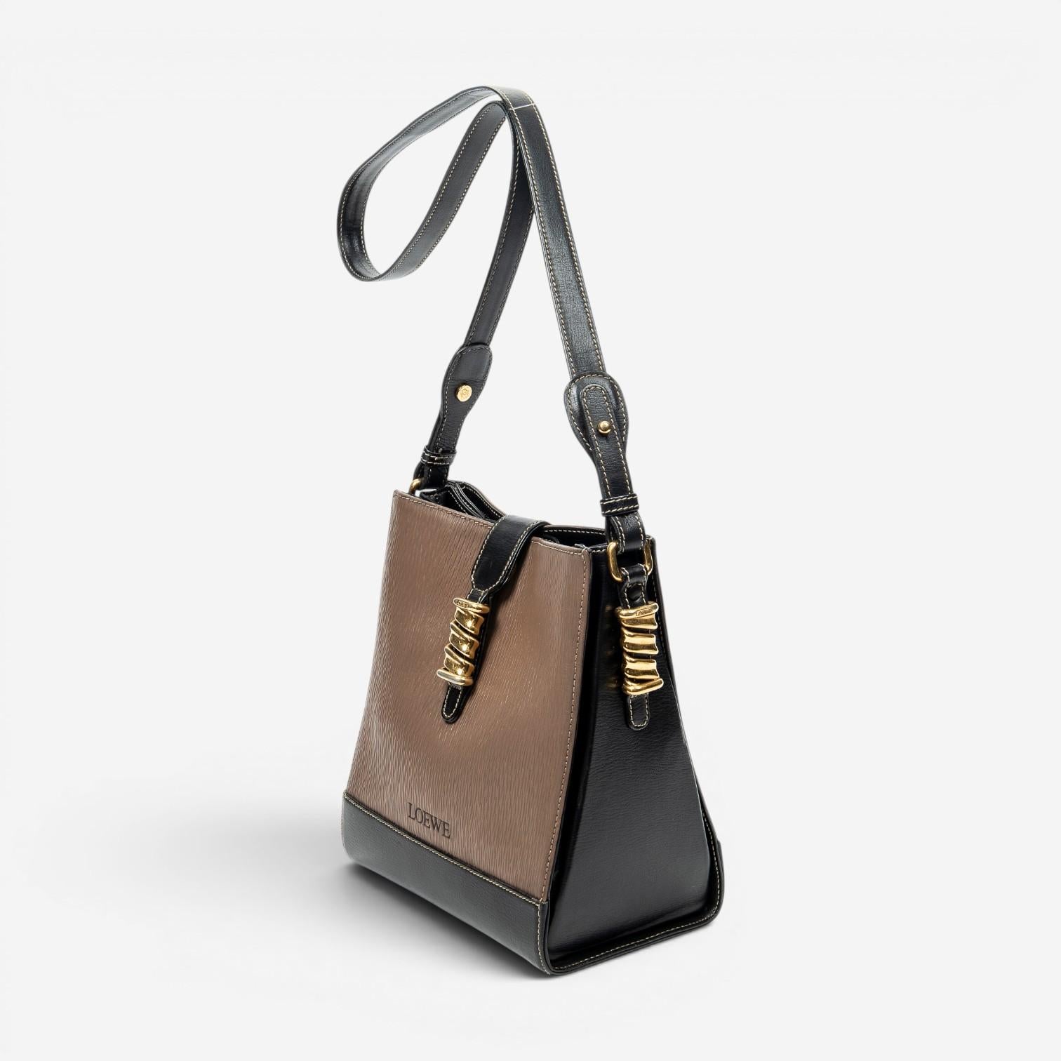 Loewe Velazquez Bucket Brown/Black Calfskin Leather Shoulder Bag ABC9555