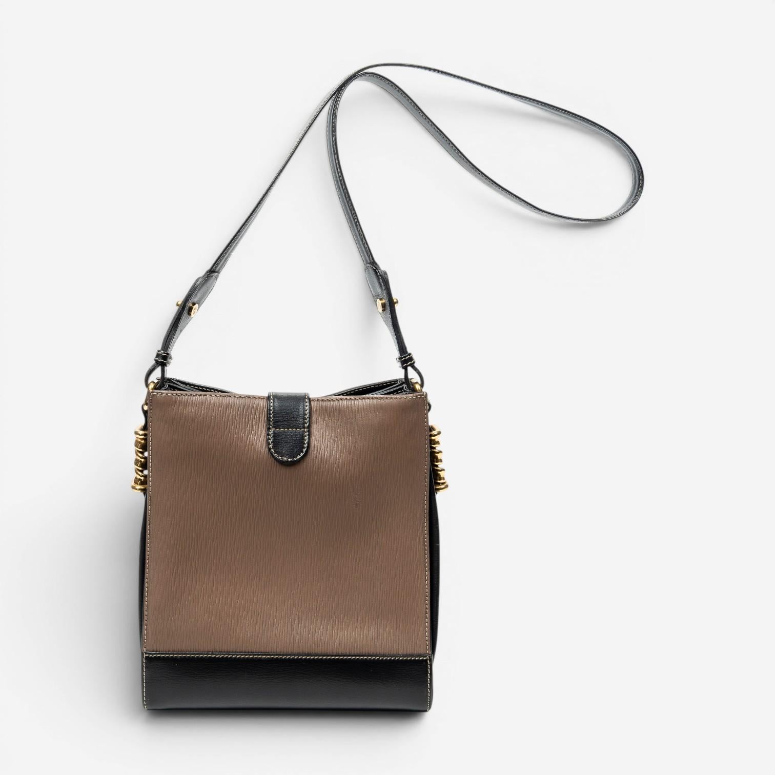 Loewe Velazquez Bucket Brown/Black Calfskin Leather Shoulder Bag ABC9555