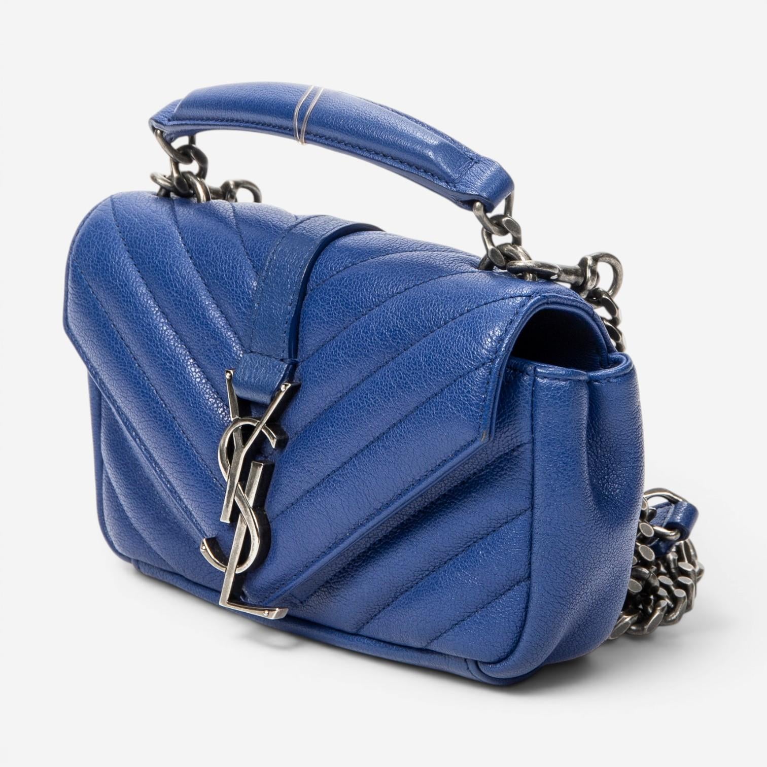Yves Saint Laurent College Blue Chevron Calfskin Leather Crossbody Bag ABC9859