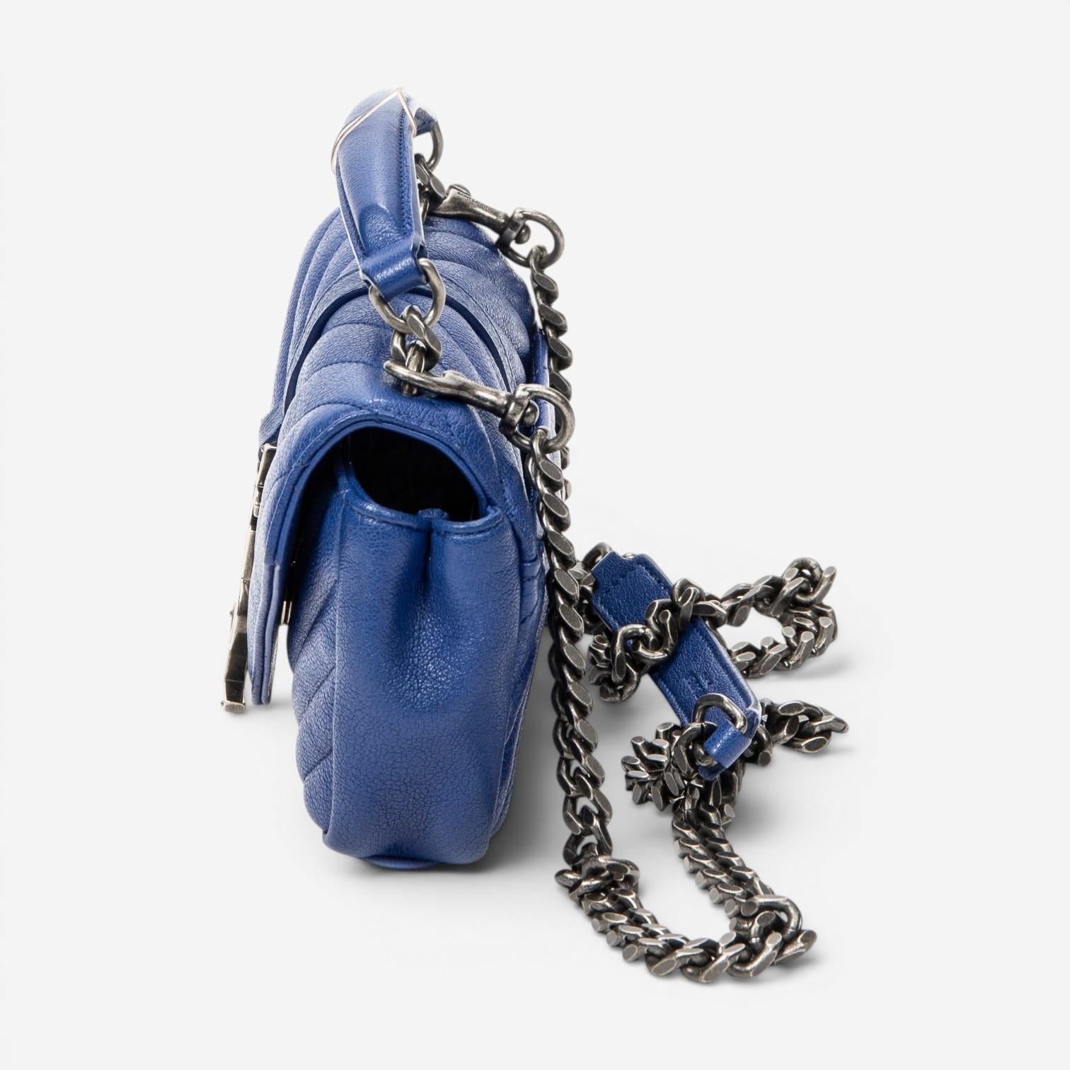 Yves Saint Laurent College Blue Chevron Calfskin Leather Crossbody Bag ABC9859