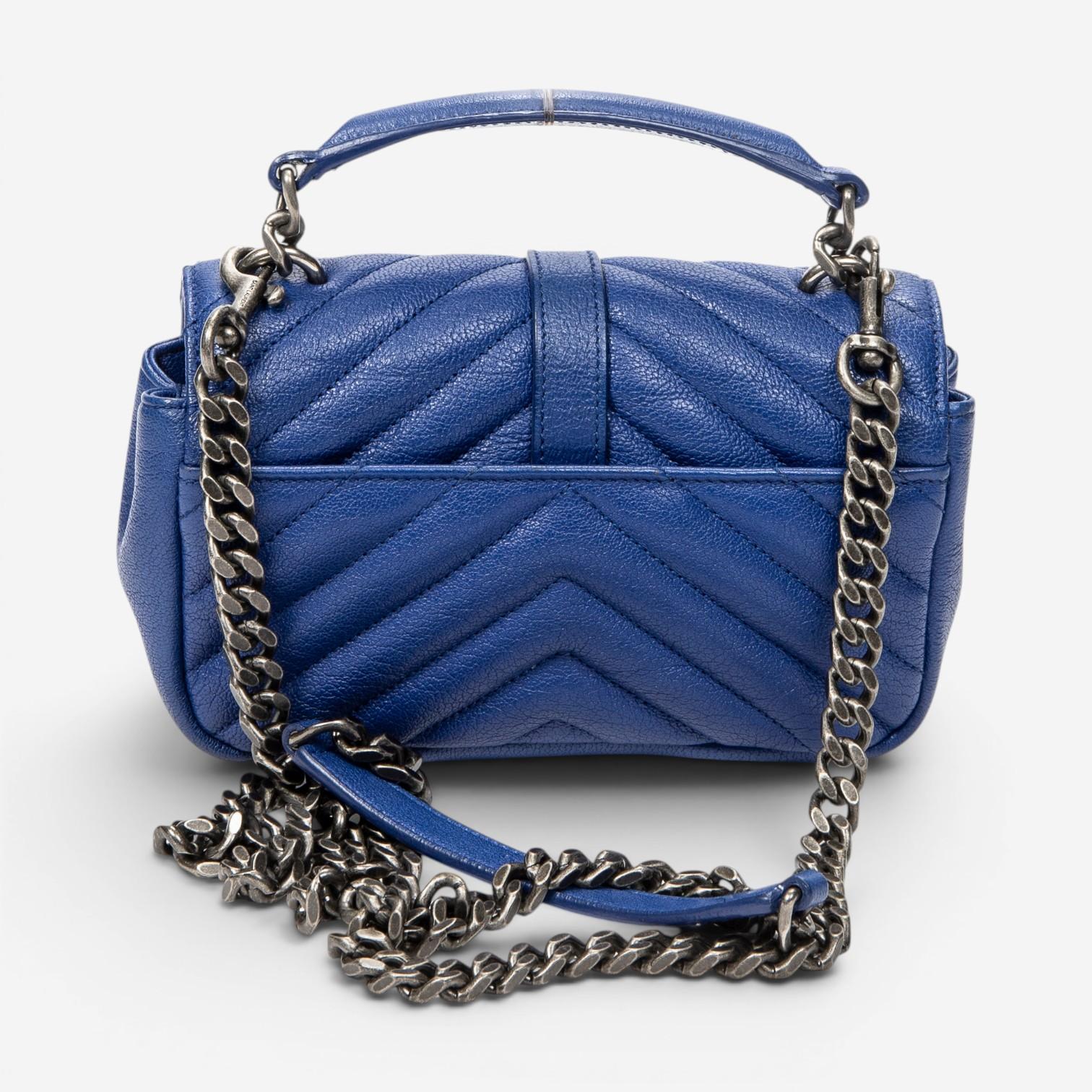 Yves Saint Laurent College Blue Chevron Calfskin Leather Crossbody Bag ABC9859