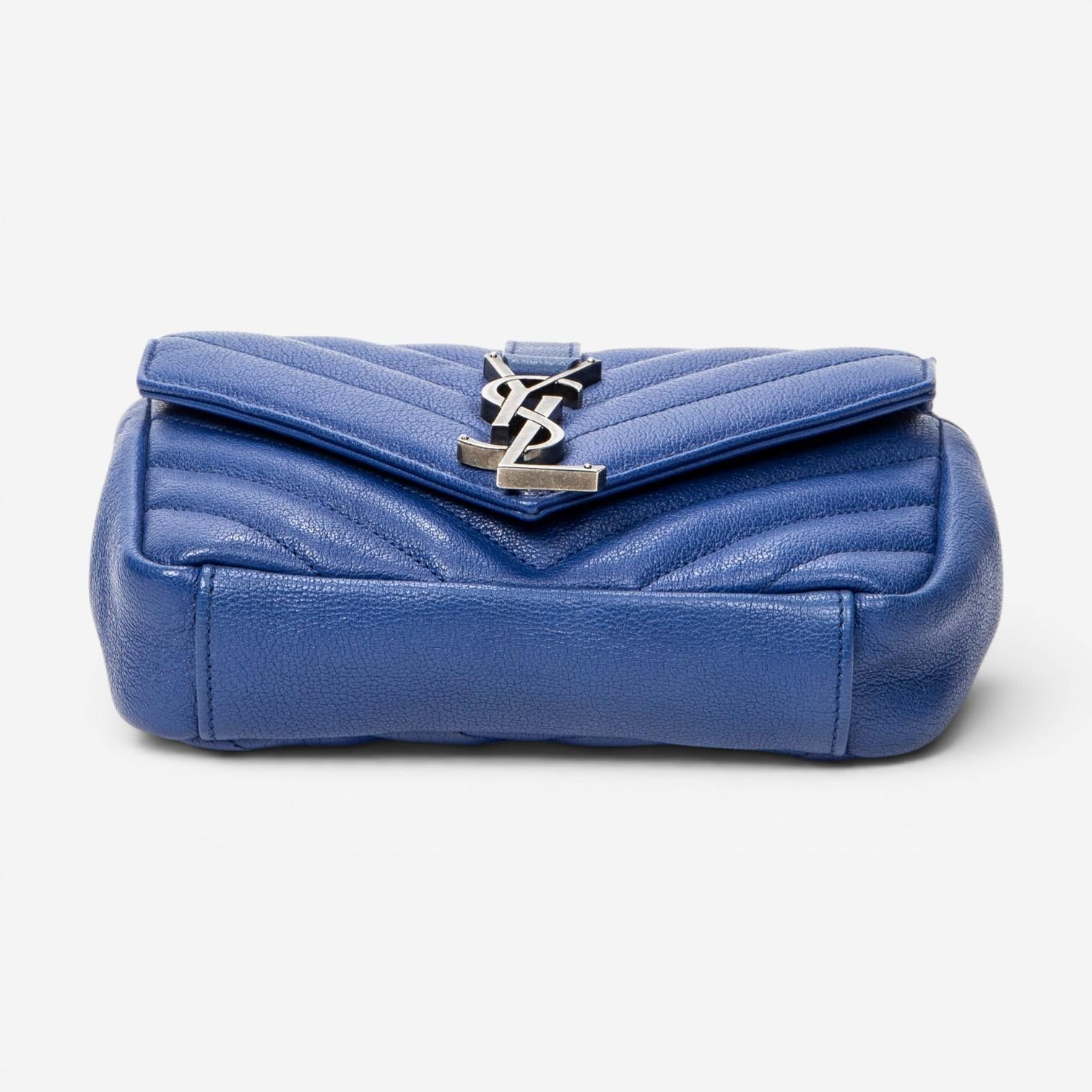 Yves Saint Laurent College Blue Chevron Calfskin Leather Crossbody Bag ABC9859