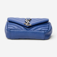 Yves Saint Laurent College Blue Chevron Calfskin Leather Crossbody Bag ABC9859