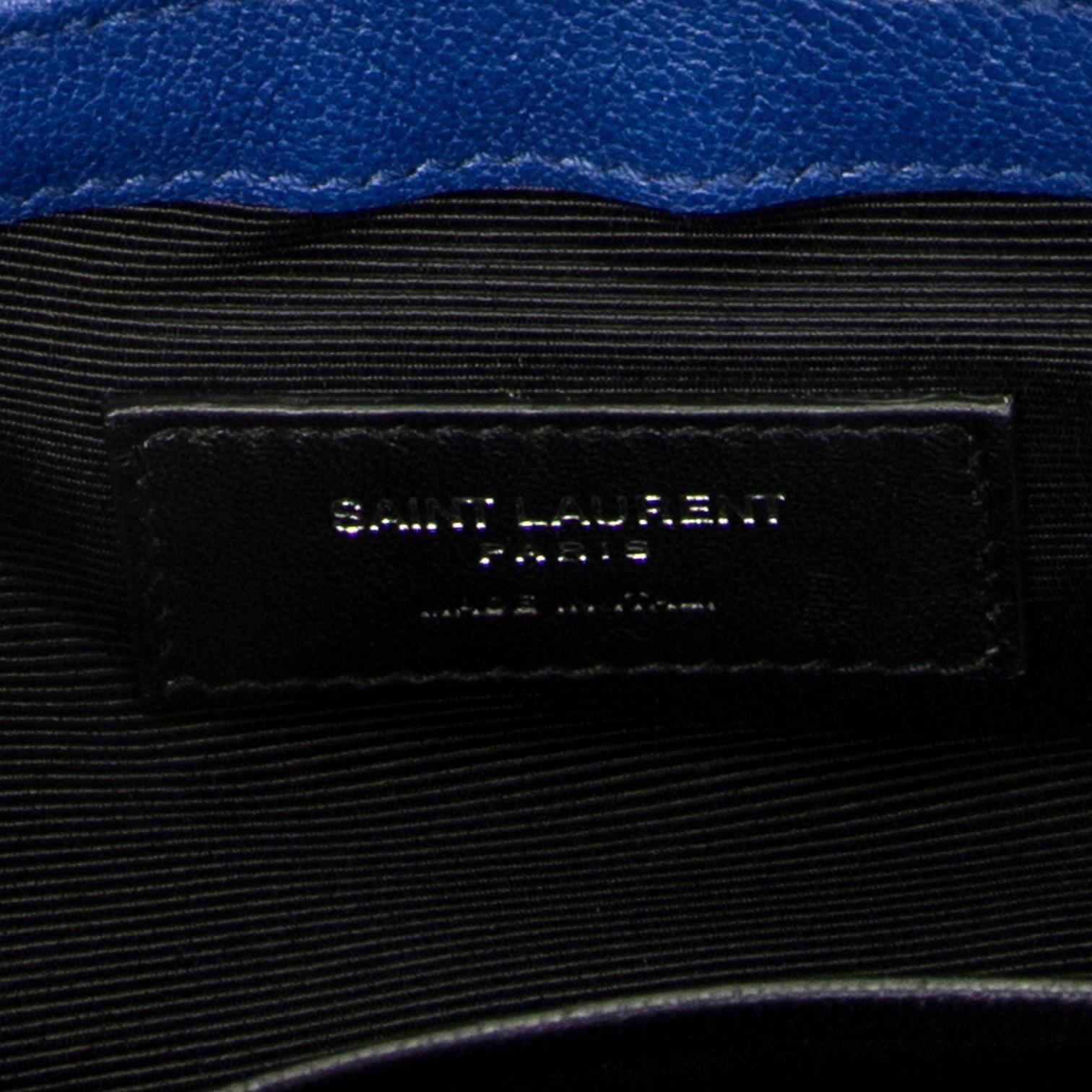 Yves Saint Laurent College Blue Chevron Calfskin Leather Crossbody Bag ABC9859