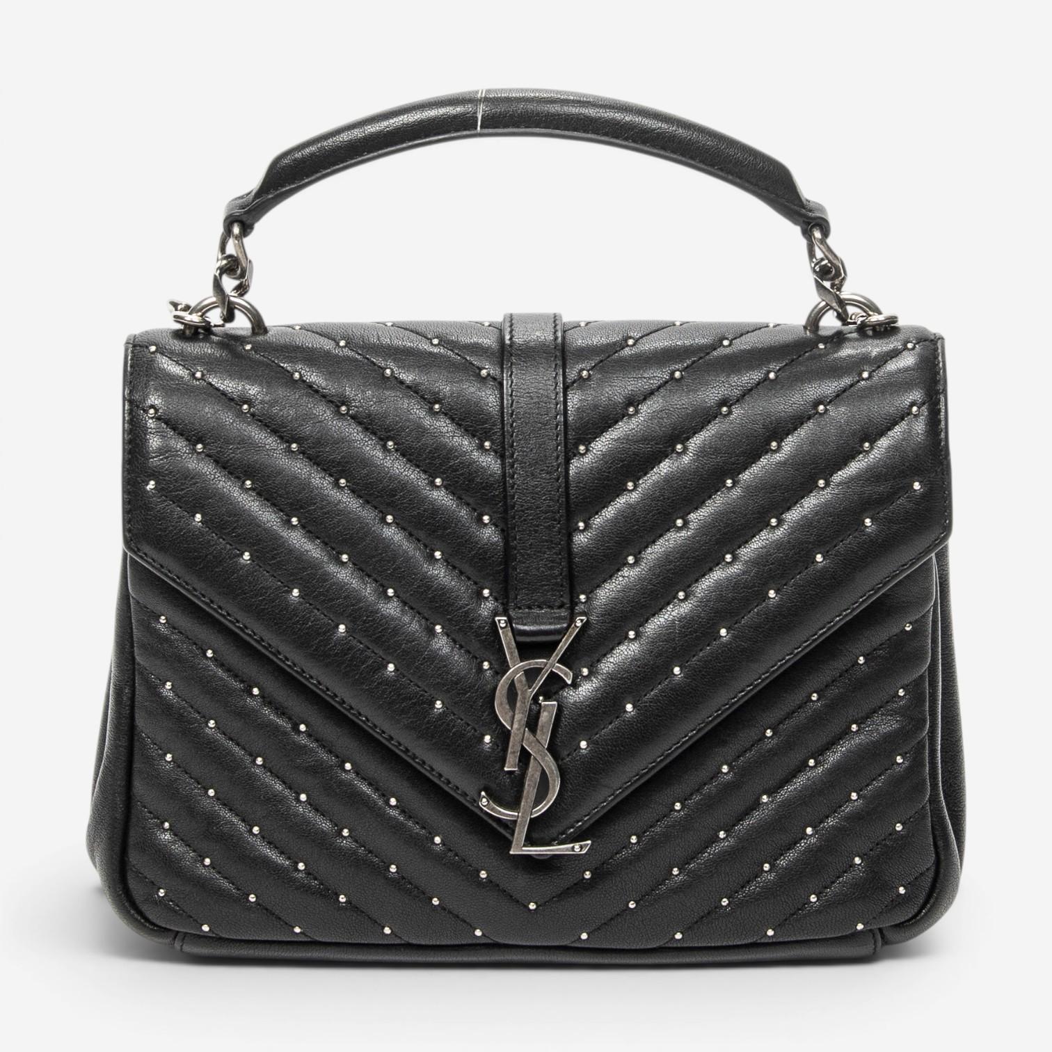 Yves Saint Laurent College Medium Black Chevron Leather Shoulder Bag ABD0089