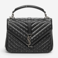 Yves Saint Laurent College Medium Black Chevron Leather Shoulder Bag ABD0089