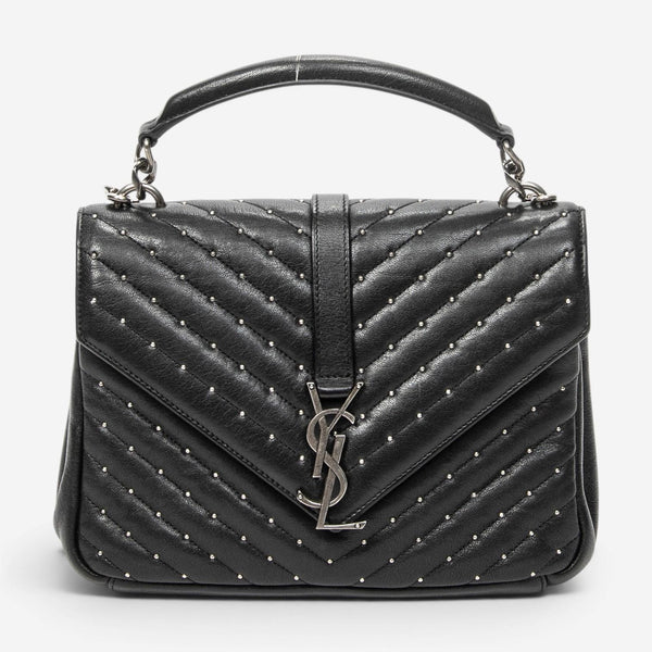 Yves Saint Laurent College Medium Black Chevron Leather Shoulder Bag ABD0089
