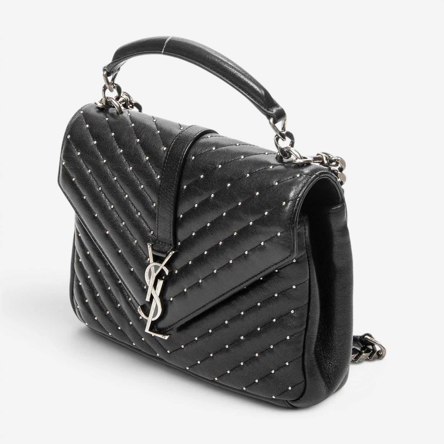 Yves Saint Laurent College Medium Black Chevron Leather Shoulder Bag ABD0089