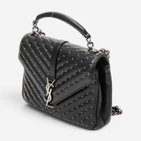 Yves Saint Laurent College Medium Black Chevron Leather Shoulder Bag ABD0089