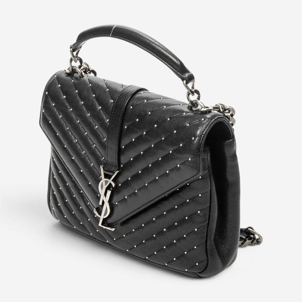 Yves Saint Laurent College Medium Black Chevron Leather Shoulder Bag ABD0089