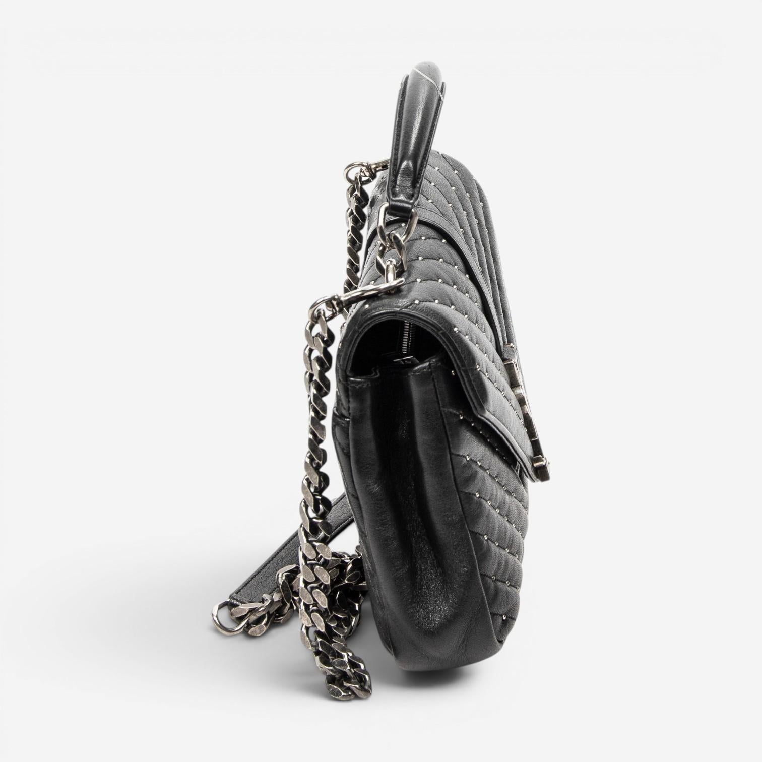 Yves Saint Laurent College Medium Black Chevron Leather Shoulder Bag ABD0089