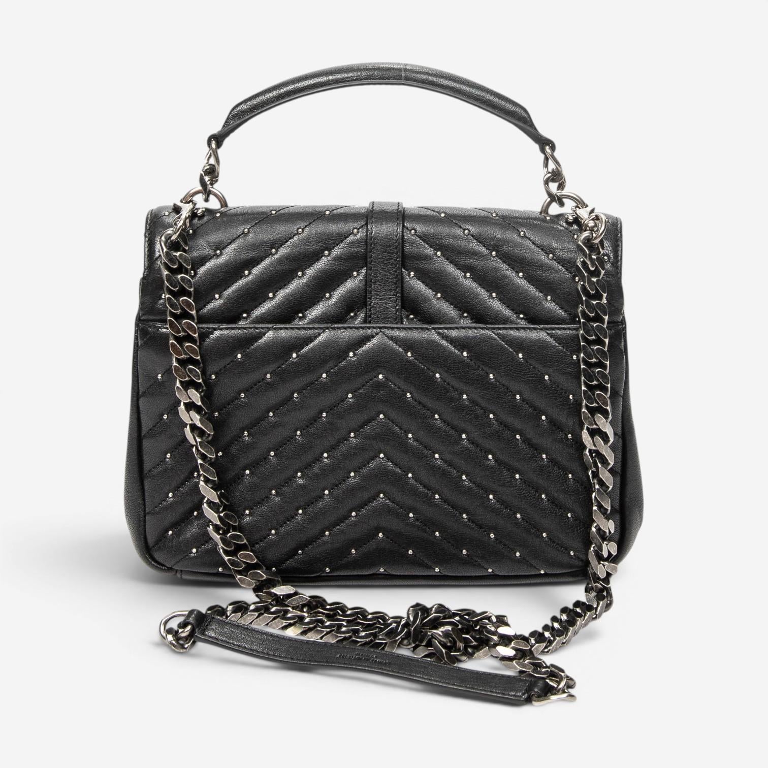 Yves Saint Laurent College Medium Black Chevron Leather Shoulder Bag ABD0089