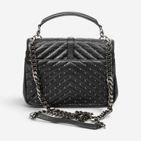 Yves Saint Laurent College Medium Black Chevron Leather Shoulder Bag ABD0089