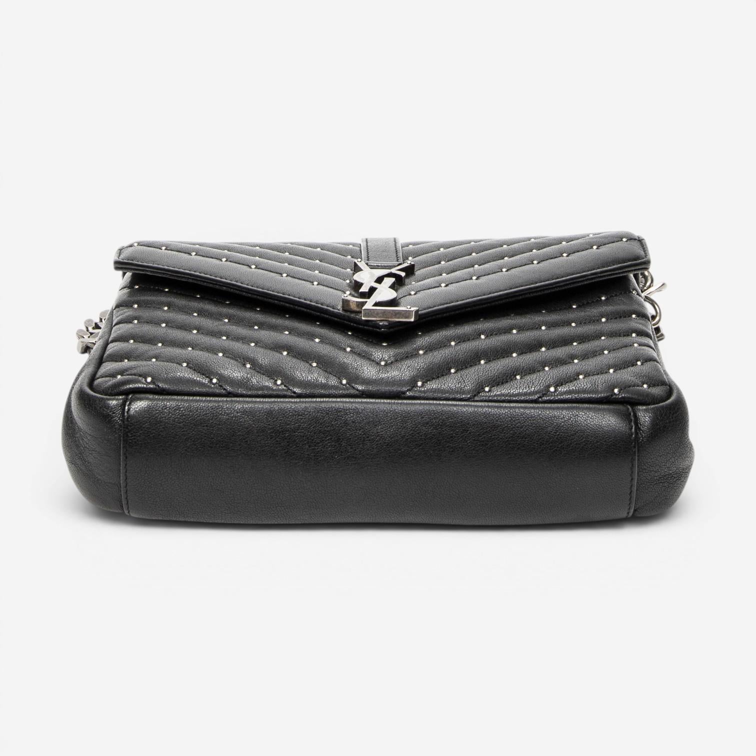 Yves Saint Laurent College Medium Black Chevron Leather Shoulder Bag ABD0089