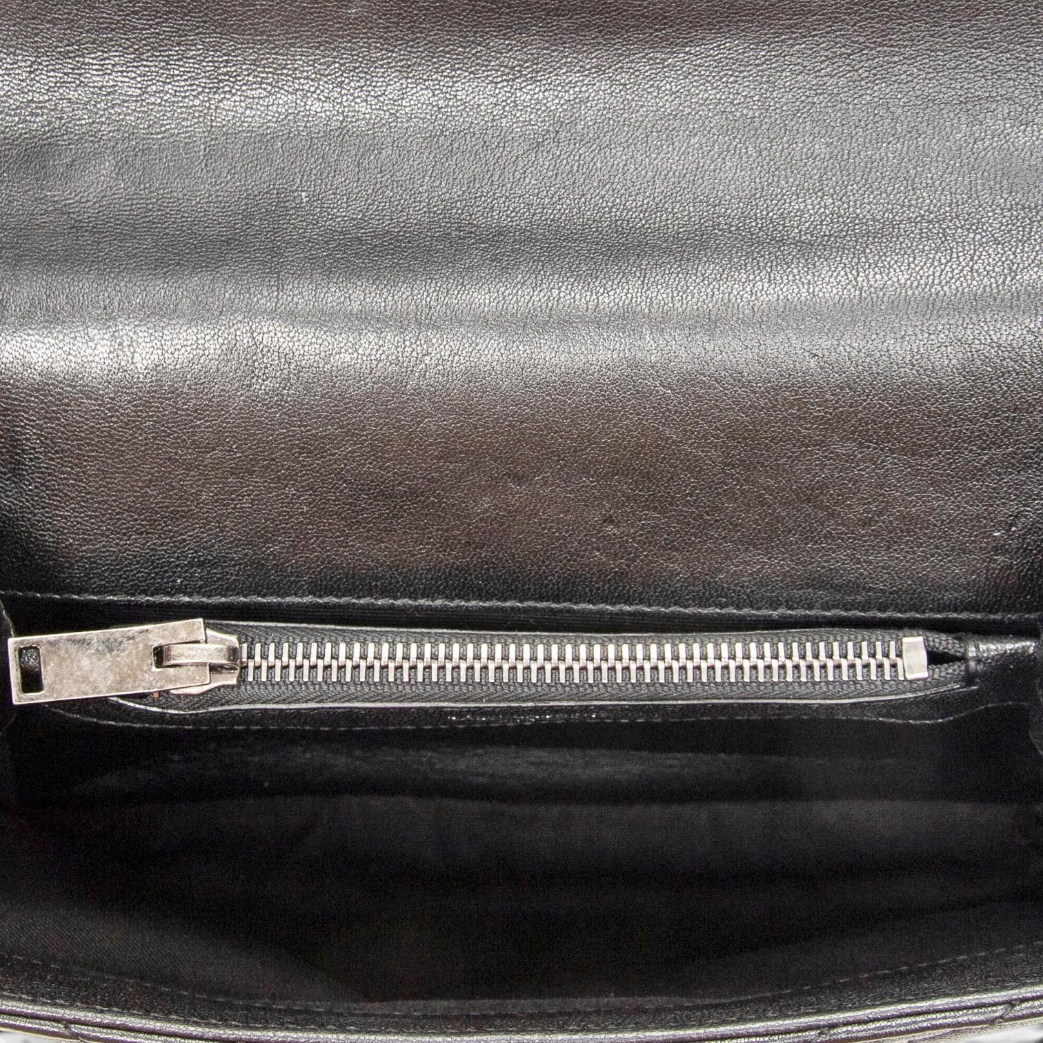 Yves Saint Laurent College Medium Black Chevron Leather Shoulder Bag ABD0089
