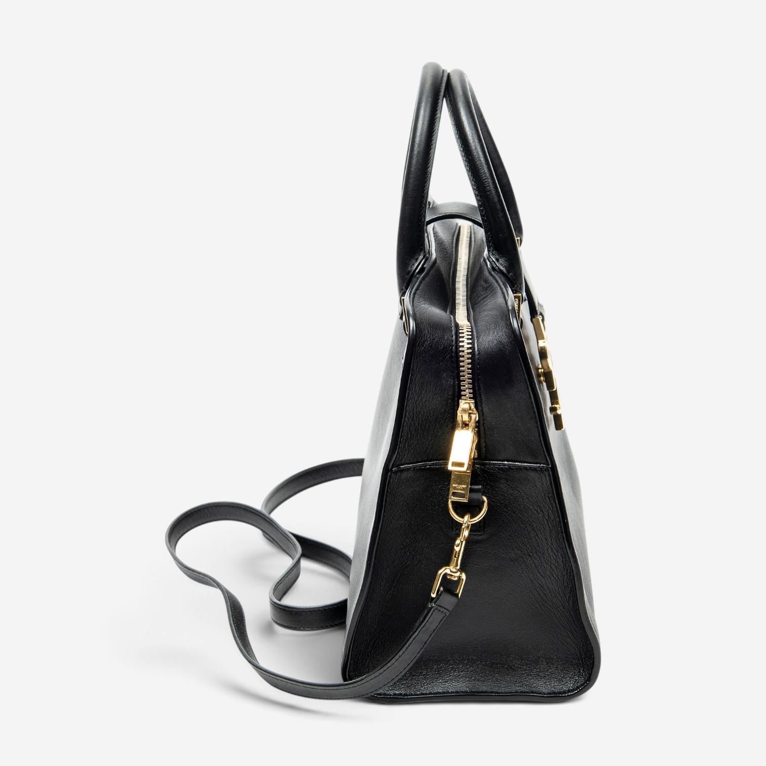 Yves Saint Laurent Black Calf Leather Monogram Cabas ABD0749