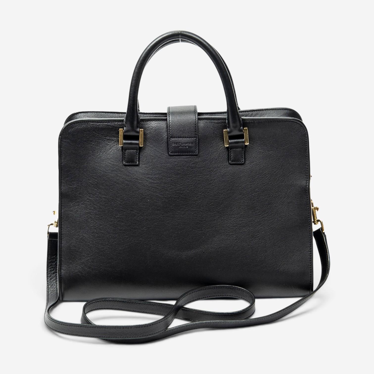 Yves Saint Laurent Black Calf Leather Monogram Cabas ABD0749