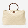 Chanel CC Ivory/Brown Calf Leather Wood Handle Tote ABD2842