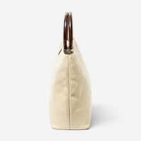 Chanel CC Ivory/Brown Calf Leather Wood Handle Tote ABD2842