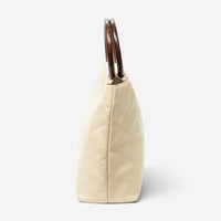 Chanel CC Ivory/Brown Calf Leather Wood Handle Tote ABD2842