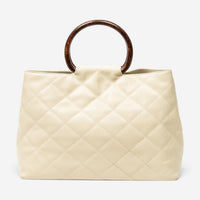 Chanel CC Ivory/Brown Calf Leather Wood Handle Tote ABD2842