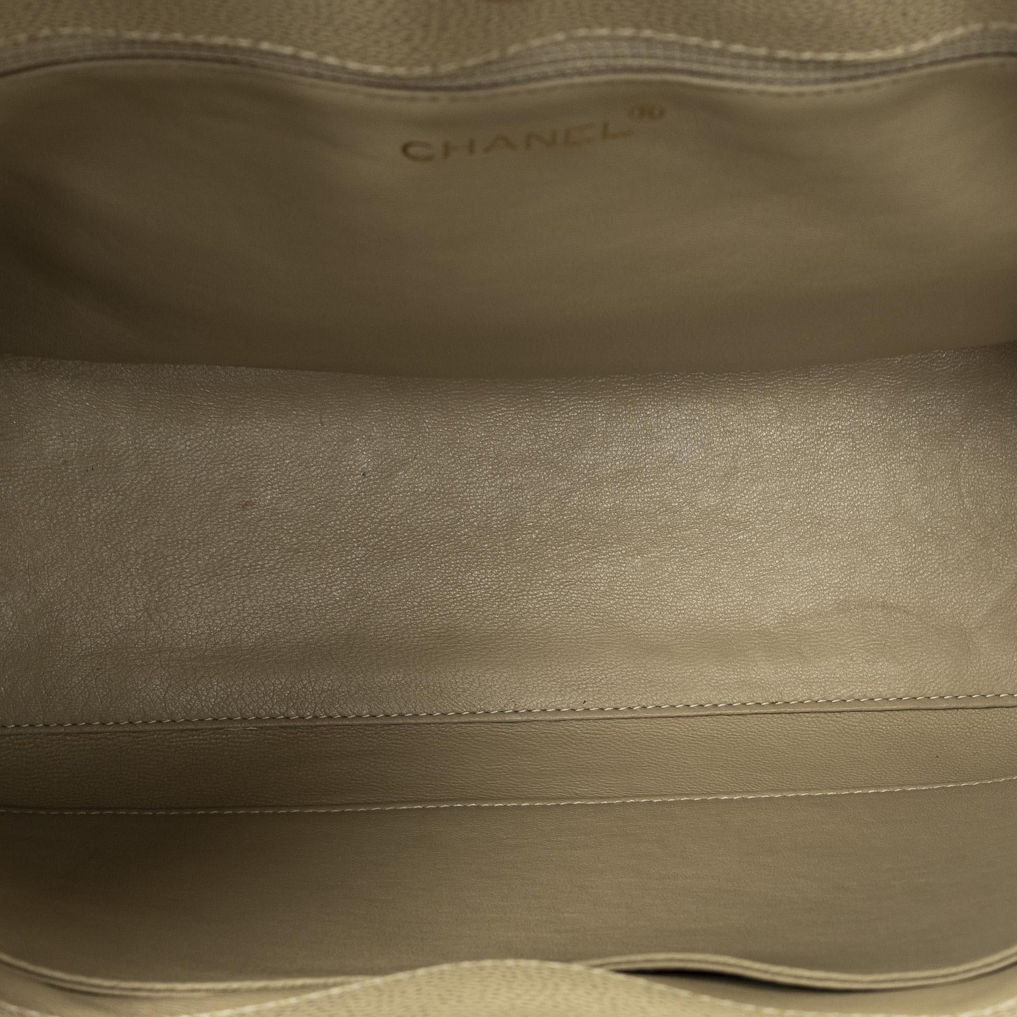 Chanel CC Ivory/Brown Calf Leather Wood Handle Tote ABD2842