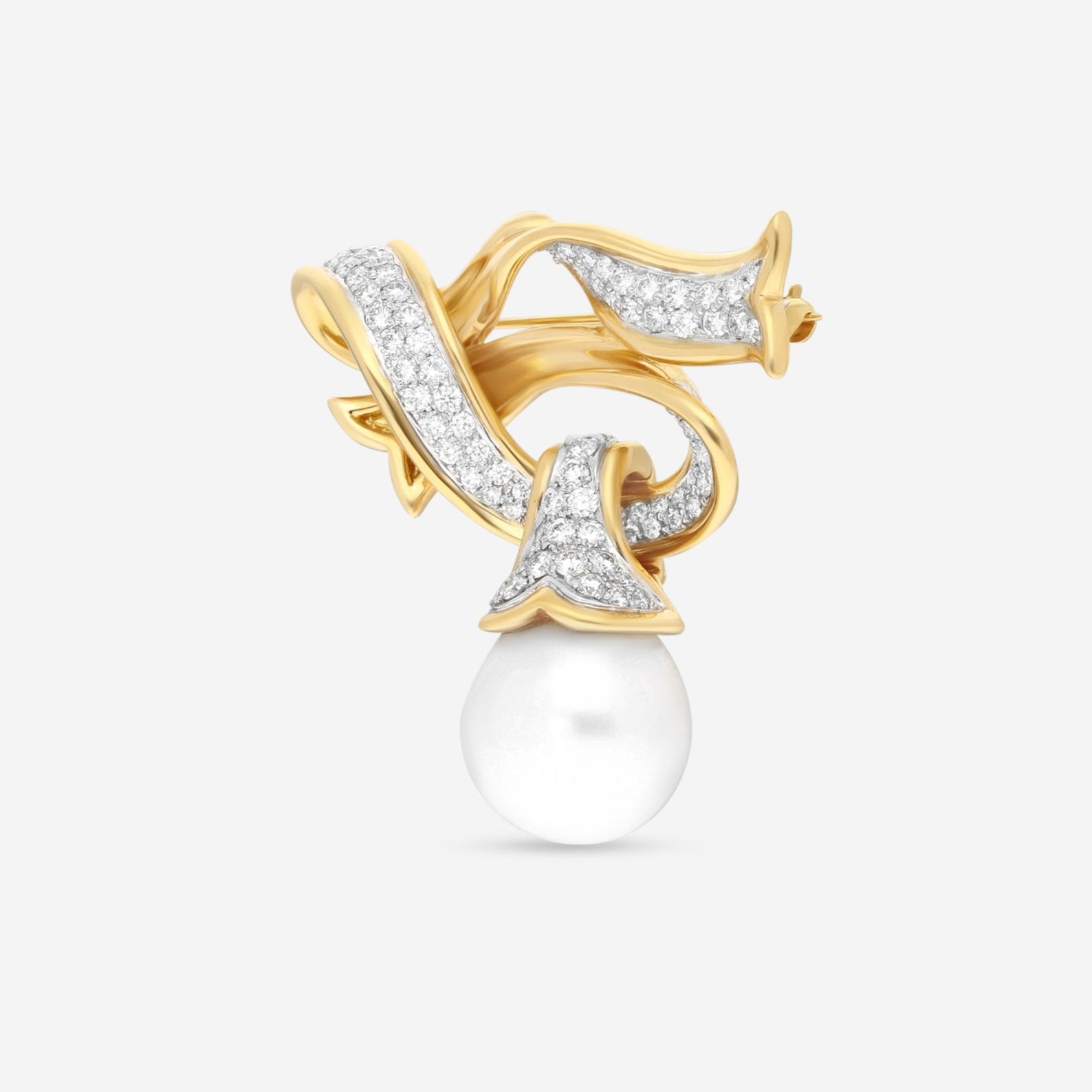 Assael 18K Yellow Gold Angela Cummings Single South Sea Cultured Pearl Ribbon Brooch ACP0031 - THE SOLIST