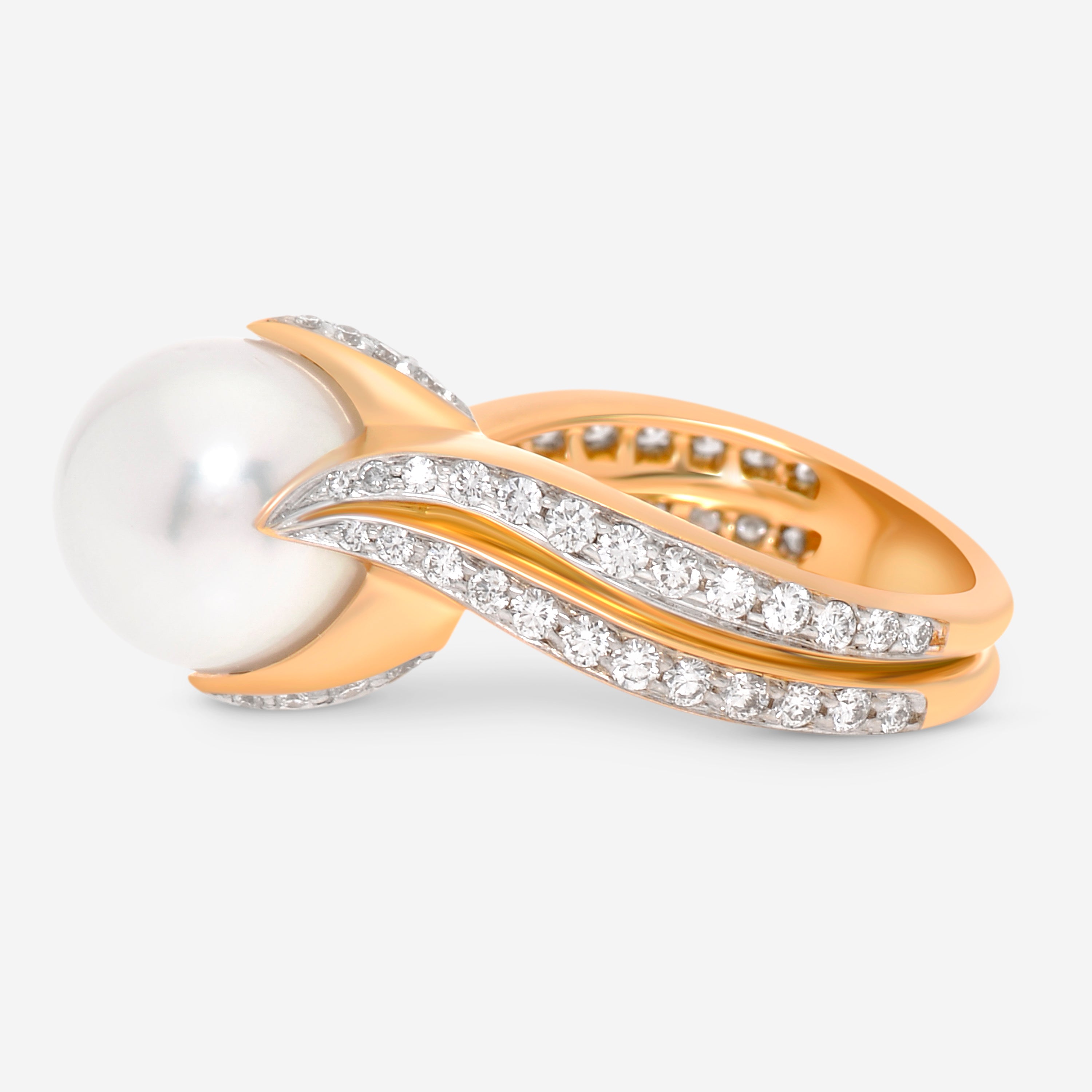 Assael Angela Cummings 18K Yellow Gold, South Sea Cultured Pearl and Diamond 0.89ct. tw. Band Ring Sz. 6.5 ACR0004 - THE SOLIST