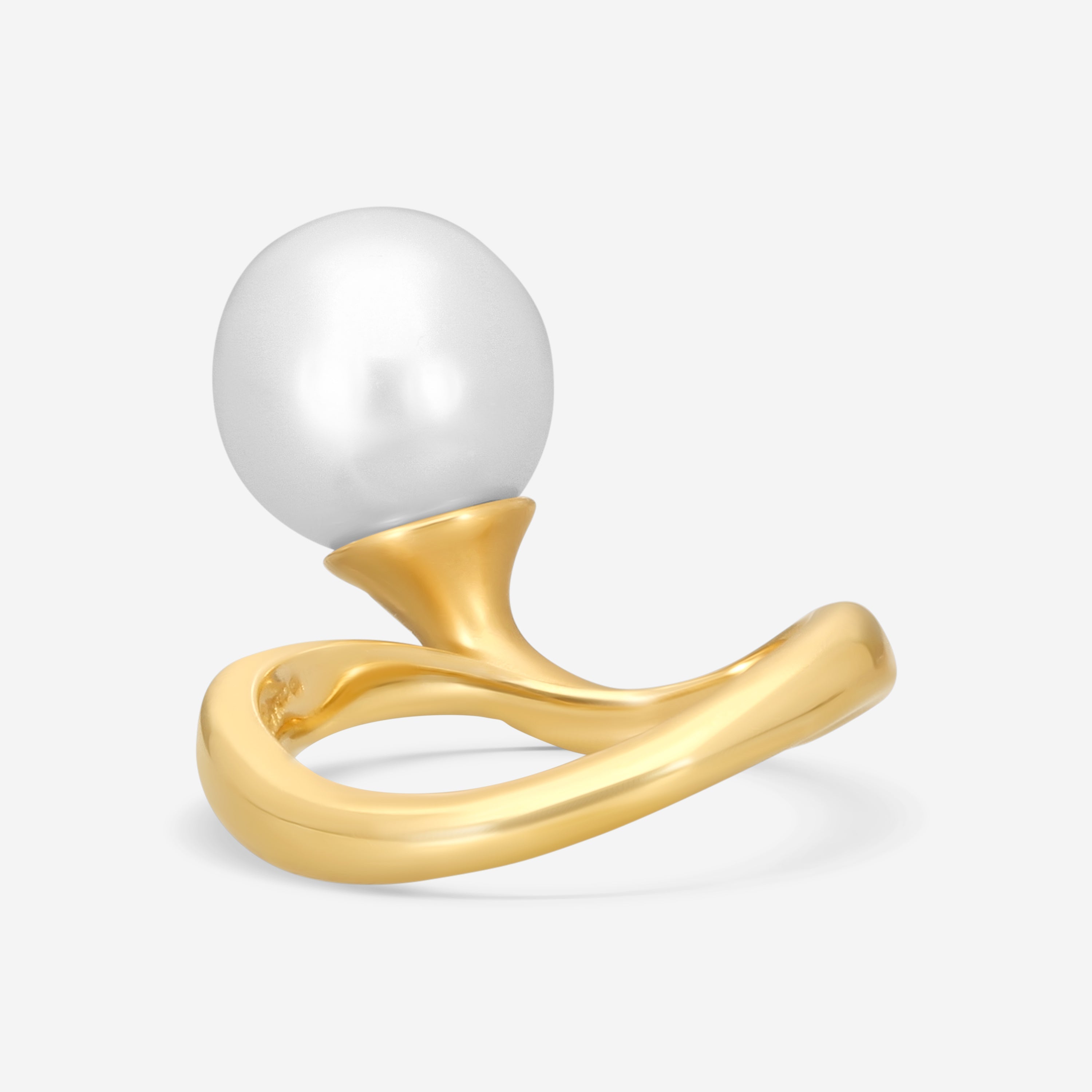 ASSAEL - Angela Cummings for Assael, Narrow Scroll Ring; Single South Sea Cultured Drop Pearl 11.2 X 10.8mm, 15 Diamonds 0.26cts, 18KY, Sz 6 - ACR0059 - THE SOLIST