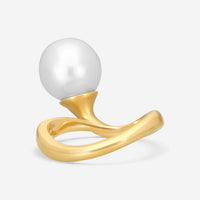 ASSAEL - Angela Cummings for Assael, Narrow Scroll Ring; Single South Sea Cultured Drop Pearl 11.2 X 10.8mm, 15 Diamonds 0.26cts, 18KY, Sz 6 - ACR0059 - THE SOLIST
