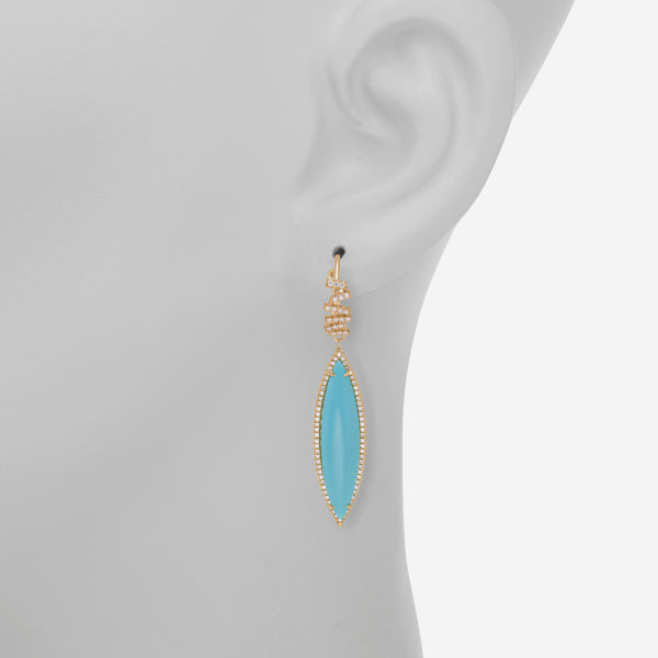 Suzanne Kalan 18K Yellow Gold, Diamond and Turquoise Drop Earrings - THE SOLIST