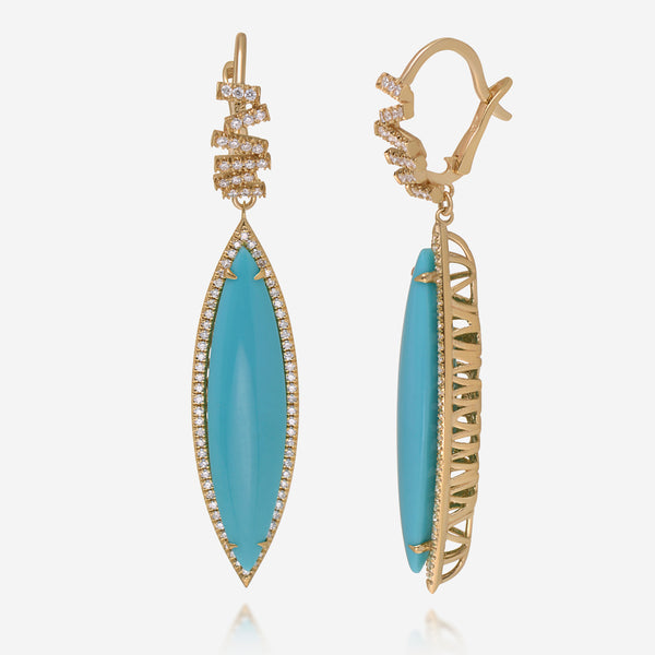 Suzanne Kalan 18K Yellow Gold, Diamond and Turquoise Drop Earrings - THE SOLIST