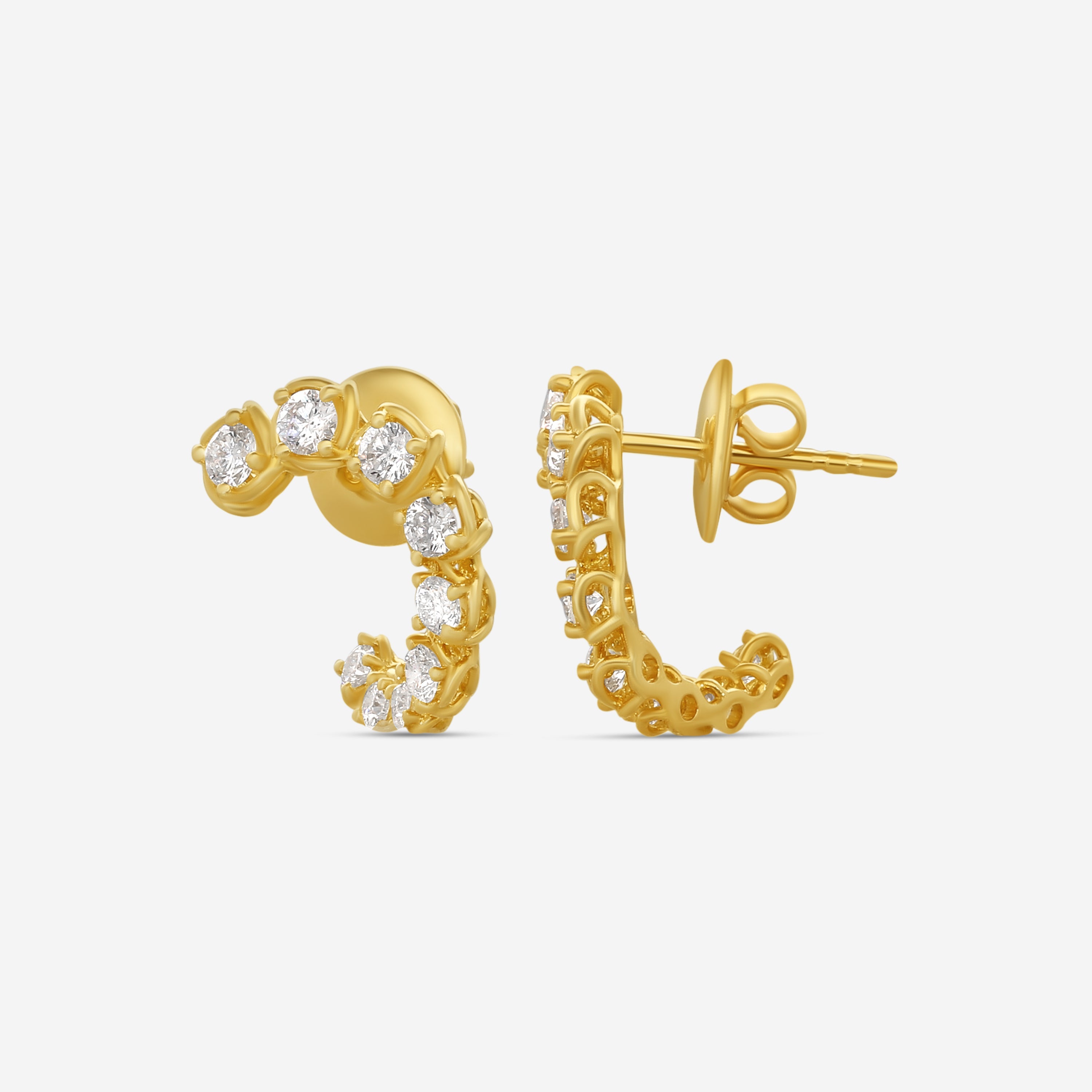 Ina Mar 18K Yellow Gold 1.24 ctw. Round Diamond J Hoop Earrings AER11087BE-YQJ00
